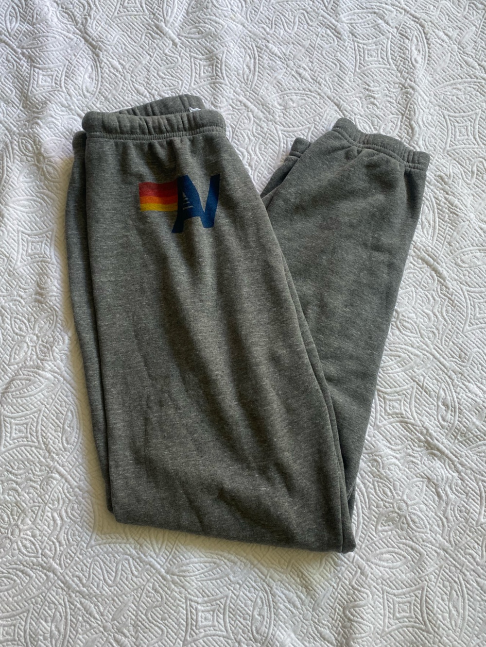 Aviator Nation Grey Sweatpants with Rainbow 'N' Logo